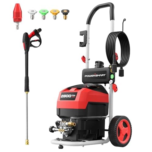 PowerSmart 2800 PSI Electric Pressure Washer with 2.0 GPM, 8" Wheels, 5 Nozzles & 1.5L Foam Tank for Patio, Car, Driveway, Fence and Home Cleaning