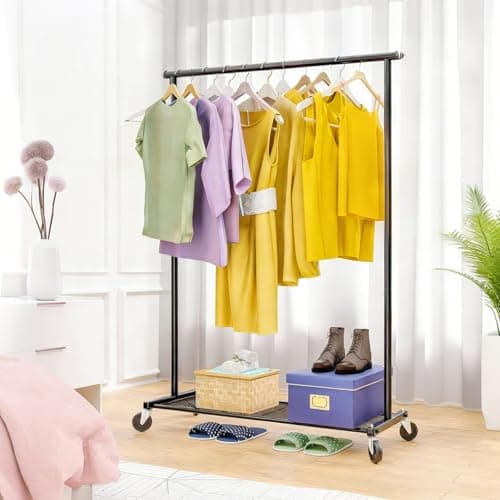 Ekisemio Clothes Rack for Hanging Clothes, 64.25 Inch Clothing Racks with Wheels, Portable Rolling Clothes Garment Rack for Bedroom, Laundry, Living Room, Black 5