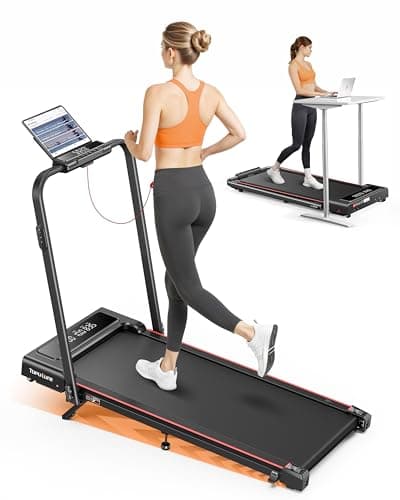 TOPUTURE Walking Pad Treadmill with Incline 10%, Foldable Treadmill with Adjustable Handle Bar for Home, Portable Walking Pad with Desk Treadmills with App, Remote Control & LED Display