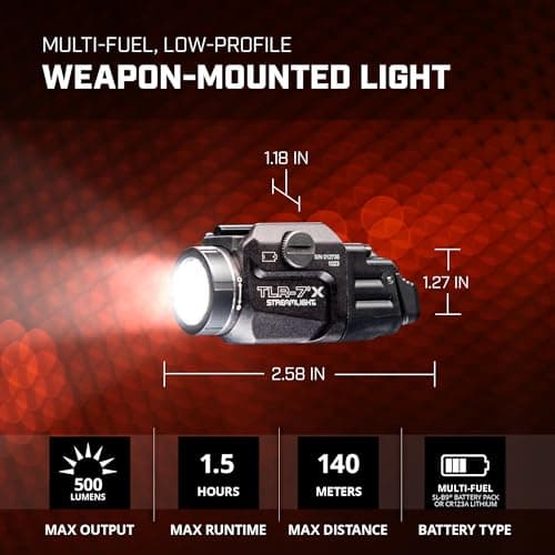 Streamlight 69424 TLR-7 X 500-Lumen Compact Tactical Weapon Light, Includes High, Low Paddle Switches and Key Kit, Black 8