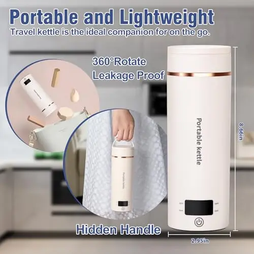 Travel Electric Kettle Portable Mini Kettle,Small Hot Water Boiler with 4 Temperature Settings,304 Stainless Steel,Fast Boiling Water with Auto Shut-Off and Boil Dry Protection,400ml (Beige, 400ML) 5