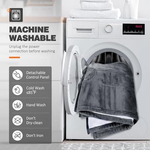 Heated Electric Blanket Full- Super Soft Double-Sided Heating Blanket, 6 Heat Settings, 10 Hours Auto Off, ETL and FCC Certification Fast Heating Electric Throw, Machine Washable, 84 x 72''(Grey) 8