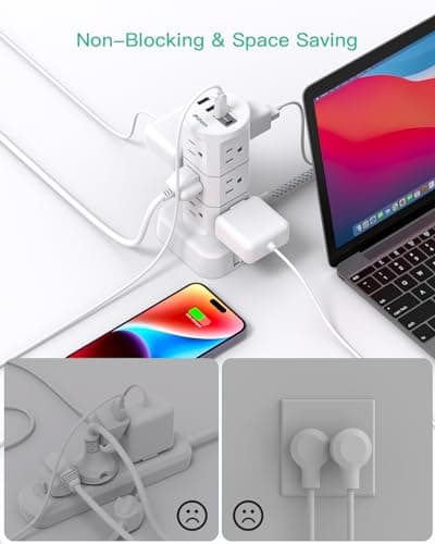 Power Strips with Surge Protection, Flat Plug Power Strip with 12 Outlets 4 USB Ports, Charging Station Tower 1875W/15A 1080J 6Ft Extension Cord with Multiple Outlets, Office Supplies, Dorm Essentials 6