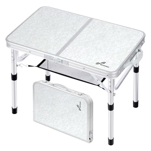 Sportneer Camping Table: Adjustable Height Small Folding Table 23.6" L x 15.7" W 2 Height with Mesh Layer - Compact & Portable Camping Essentials for Outdoor Camp Garden Picnic BBQ Dining Cooking