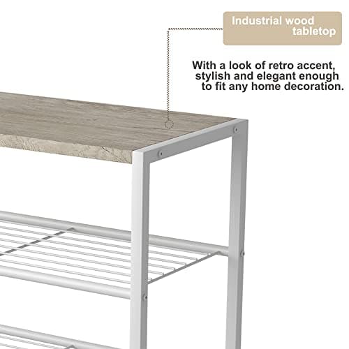 HOMEFORT 5-Tier Shoe Rack, Storage Shelf, Industrial Tower, Narrow Organizer for Closet Entryway, Small Table With Durable Metal Shelves, White Oak 7