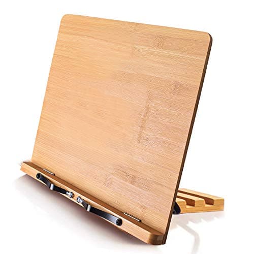 wishacc Bamboo Book Stand Cookbook Holder with 5 Adjustable Height 13.2 x 9.2