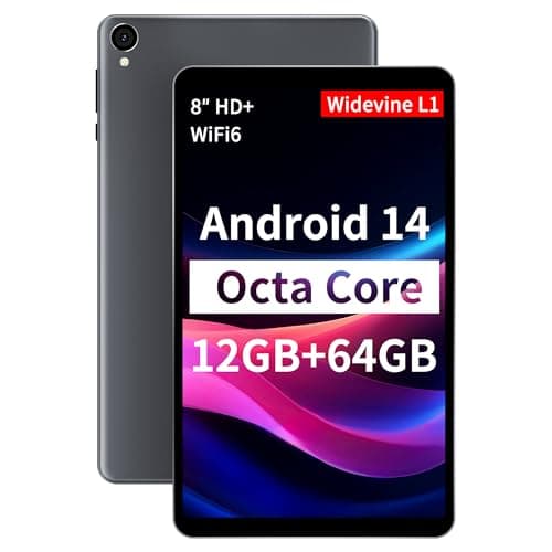 Topsand Android 14 Tablet 8 inch Tablets, 2025 Octa-Core Processor, 12GB RAM 64GB ROM 2TB Expand, WiFi 6, Dual 5MP+8MP Camera, BT5.4, 5100mAh Kids Tablets, Widevine L1, Performance Tablet, Gray