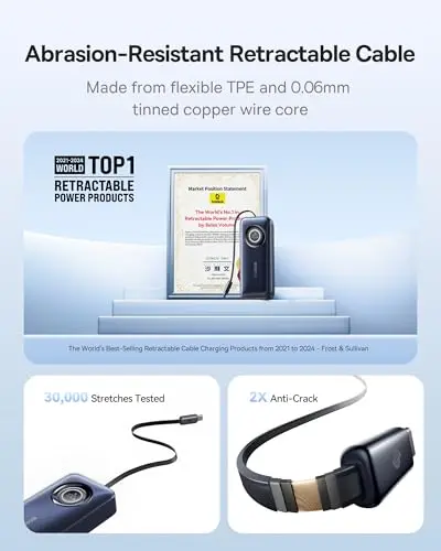 Baseus Enercore Power Bank, 20000mAh Fast Charging Portable Charger Built-in 67W Retractable USB-C Cable, Battery Pack for Laptop, iPhone 16/15 Series, Samsung, MacBook, Drone, Outing/Travel Essential 9