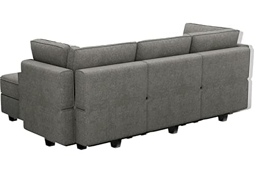 Belffin Terry Fabric Modular Sectional Sleeper Sofa Bed with Storage Convertible Sectional Couches for Living Room 6 Seaters Light Grey Modular Sofa 9