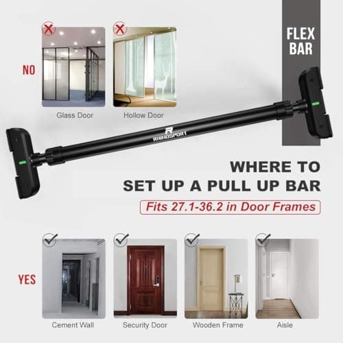 RHINOSPORT Door Pull Up Bar Doorway No-Screw from 69-92 cm (27.1in-36.2in) Workout Equipment for Home Gym Upper Body Workout Non-slip 2x EXTRA Foam Padding for Ultimate Door Frame Protection 7