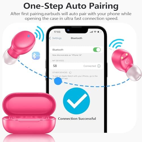 MOZOTER S8 Mini Wireless Earbuds Bluetooth 5.3 in Ear Light-Weight Headphones,60Hrs Playtime Ear Buds with Charging Case,Bluetooth Headsets,Premium Sound with Deep Bass for Sport-Barbiee Pink 2