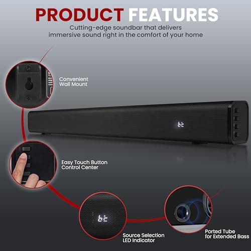 Pyle Home Theater Soundbar Speaker - Wave Base Streaming Tabletop Stand Mount TV Digital System with AUX/Digital Optical Audio Connector Jacks/USB Port, HDMI /ARC, Full Sound Reproduction 6