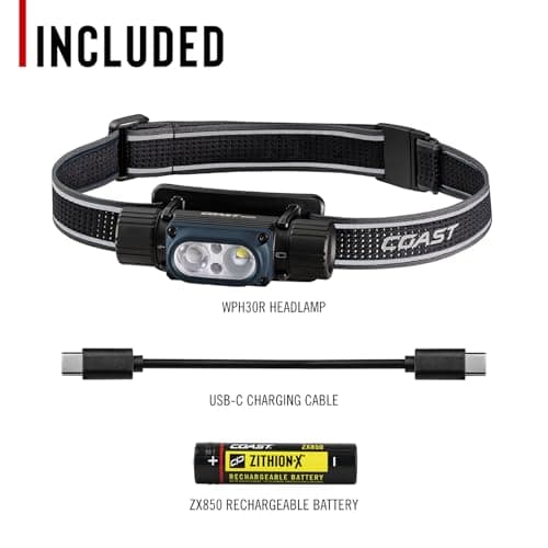 Coast WPH30R 1500 Lumen Waterproof Ultra Bright IP68 USB Rechargeable-Dual Power Headlamp, 5 Modes with Spot and Flood Beams, Blue/Black 11