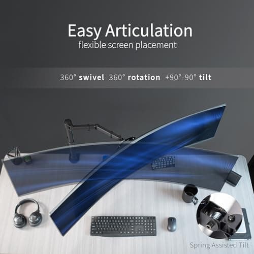 VIVO Single Large Monitor Arm Desk Mount, Holds Screens up to 45 inch Ultrawide, Fully Adjustable Stand with C-Clamp and Grommet Base, VESA 75x75mm or 100x100mm, Black, STAND-V149 5