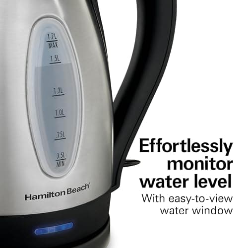 Hamilton Beach Electric Tea Kettle, Water Boiler & Heater, 1.7 Liter, Cordless Serving, 1500 Watts for Fast Boiling, Auto-Shutoff and Boil-Dry Protection, Stainless Steel (40880) 6