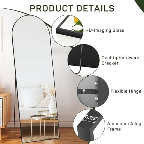 Arched Mirror Full Length, 16"x59" Body Wall Mirrors with Shatter-Proof Glass, Floor Standing, Hanging or Leaning, Tall Arch Mirror with Stand Aluminum Alloy Frame for Bedroom Cloakroom 5