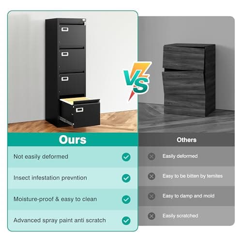 SISESOL 4 Drawer File Cabinet with Lock and Tag,Black Vertical File Cabinet,Narrow Locking Filing Cabinets with Drawers,Metal Filing Storage for Home Office Fit A4 Legal/Letter Size 9