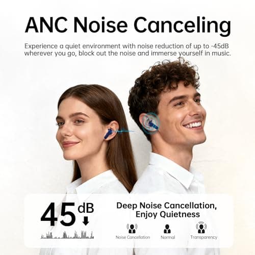 xinwld Adaptive Hybrid Active Noise Canceling 2026 Wireless Earbuds, 6 Mics ENC Clear Call Ear Buds, Hi-Res Audio Deep Bass Bluetooth 5.4 Headphones, 40H Playtime, Wireless Charging, LED, USB-C, Blue 2