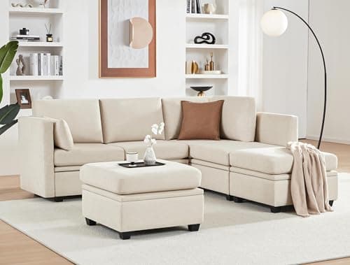 Weture Modular Sectional Sofa with Storage, U Shaped Sectional Couch for Living Room, Convertible Modular Sofa Couch with Ottomans, High Supportive & Soft Sponge, 6 Seat, Beige 7