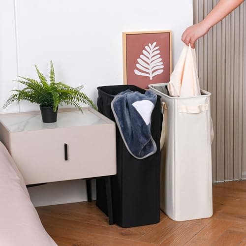 efluky Slim Laundry Basket, Narrow Laundry Hamper with Handles, Collapsible Dirty Clothes Hamper, Tall Laundry Bin for Laundry Room, Dorm and Bedroom, 12.7 Gallons(48L) Black 6
