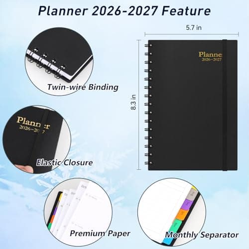 Daily Planner 2026-2027, 18-Month Weekly and Monthly Calendar Planner, January 2026 - June 2027, Planning Agenda Book with Laminated Tabs, Flexible Cover, 100GSM Thick Paper, A5 Size,Black 6