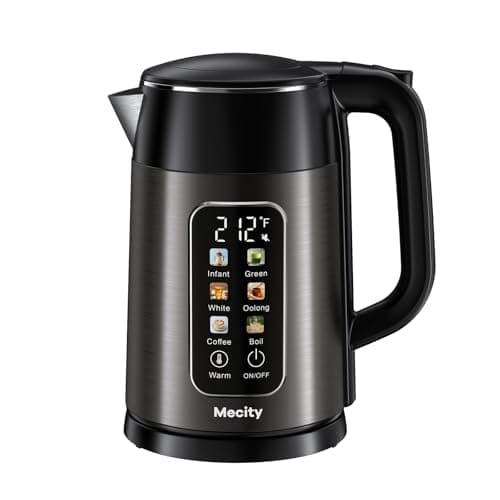 Mecity Electric Kettle 1.7L Touch Screen Temperature Control Water Boiler, No Plastic Contact with Water. 6 Preset Temperature Programs, 2 Hours Keep Warm, Auto Shut Off, Dark Grey