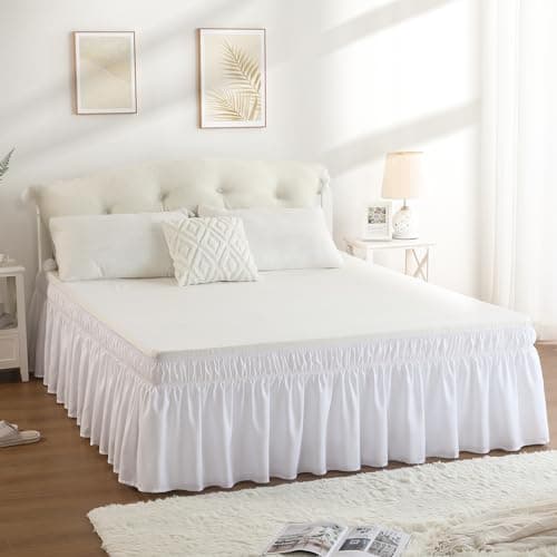 RIMELA White Bed Skirt Queen Size 15 Inch Drop, Elastic Bed Skirting for Adjustable Bed Base & Frame, Bedding Dust Ruffle Easy to Install, Wrap Around Bedskirt, Room Decoration 8