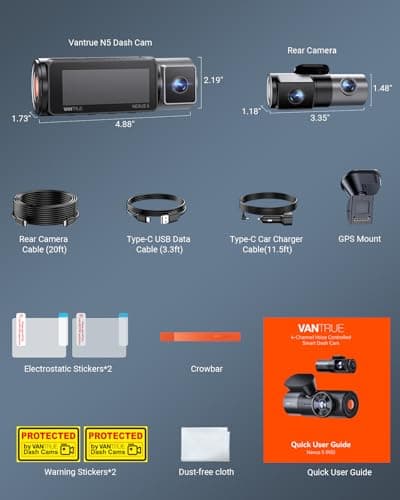 Vantrue N5 4 Channel WiFi 360° All Sides Dash Cam, STARVIS 2, IR Night Vision, 2.7K+1080P*3 Front Rear Inside Dashcam, Voice Control, GPS, 24 Hours Buffered Parking Mode Dash Camera, 512GB Max (N5) 9