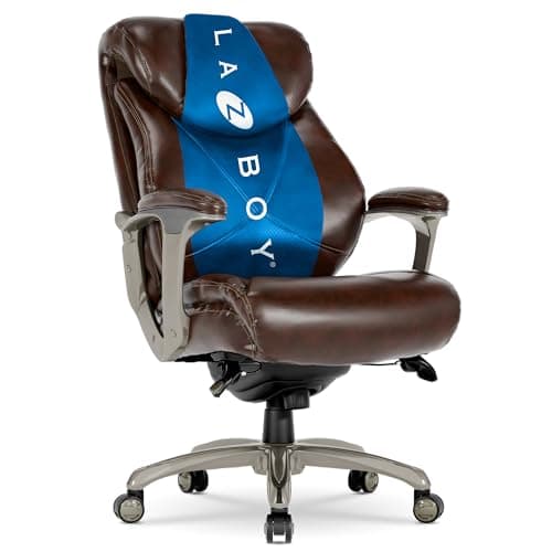 La-Z-Boy Cantania Executive Office Chair with AIR Lumbar Technology and Memory Foam Cushions, Ergonomic Office Chair with Brown Bonded Leather