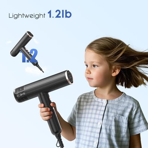 Nicebay Ionic Hair Dryer with diffuser for Curly Hair,1600W &110000RPM High-Speed Brushless Motor for Fast Drying,Professional Blow Dryer for Women,Low Noise,Lightweight,Lock Function,Travel HomeSalon 7