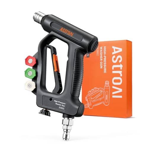 AstroAI Short Pressure Washer Gun with Swivel - High Pressure Washer with 4 Nozzles and 3/8” Swivel Quick Connector Plug - 4060PSI Max and Compatible with Hose, Foam Cannon Car Wash Foam Gun, Black