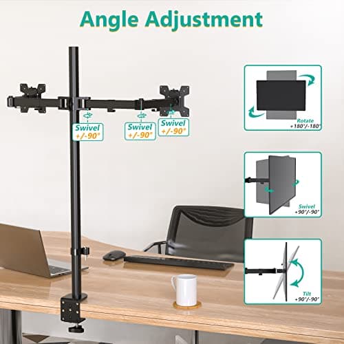 WALI Extra Tall Dual LCD Monitor Fully Adjustable Desk Mount Fits 2 Screens up to 27 inch, 22 lbs. Weight Capacity per Arm (M002XL), Black 7