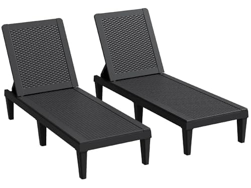 Greesum Outdoor Chaise Lounge Chairs Set of 2 with 5-Position Adjustable Backrest, Waterproof PP Sun Loungers for Garden Pool Beach Patio Deck Sunbathing, Black 6