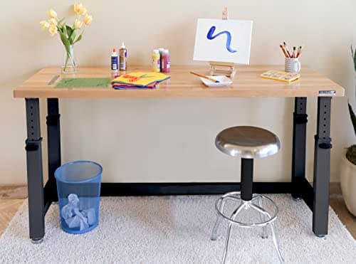 Seville Classics UltraHD Heavy Duty Workbench Table w/Solid Wood Top, 1000 lbs. Weight Capacity Workstation for Garage, Warehouse, Workshop, Graphite, 72" W x 25" D x 28.5" to 42" H Desktop 8