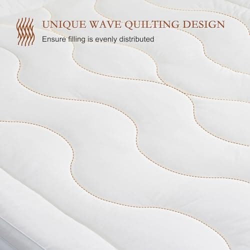 YOUR MOON 100% Organic Wool Mattress Topper Queen – 2 Inch Thick Pillow Top Mattress Pad, 700GSM Natural Wool Filling, Back Pain Relief Bed Topper with Cotton Cover-16'' Depth, 60"x80" (Striped White) 8