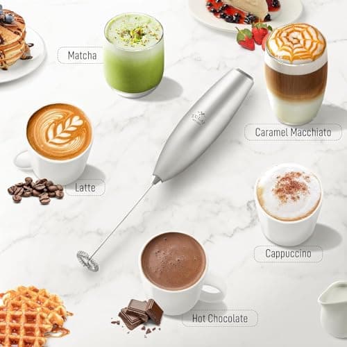 Zulay Powerful Milk Frother for Coffee with Upgraded Titanium Motor - Handheld Electric Whisk, Milk Foamer, Mini Mixer & Coffee Blender for Frappe, Latte, Matcha, No Stand - Silver 5