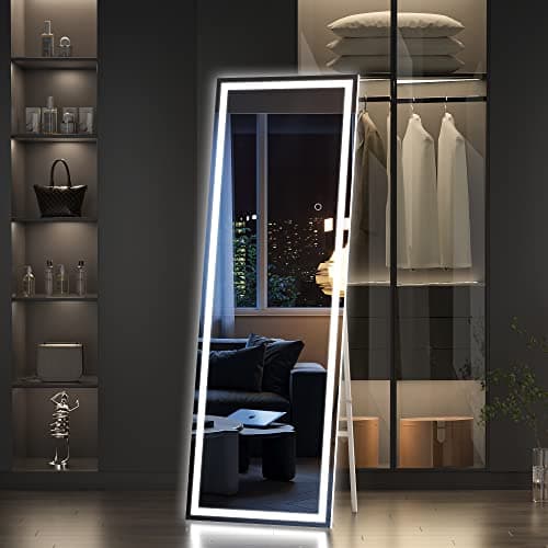Hasipu Full Length Mirror with Lights, 65" x 21.7" LED Floor Mirror, Full Body Dressing Standing, Hanging Mounted Mirror for Living Room Bedroom Cloakroom, Square White 7