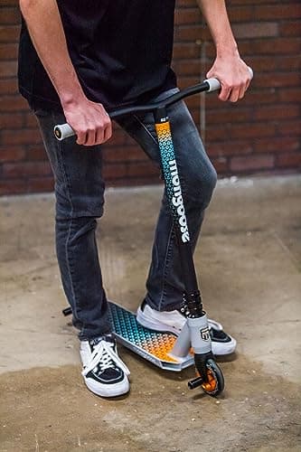 Mongoose Rise 110 Elite Freestyle Stunt Trick Scooter, Lightweight Alloy Deck & Heavy-Duty Frame Up to 220 lbs., Bike-Style Grip, Wheel Pegs Included, Grey/Orange 7