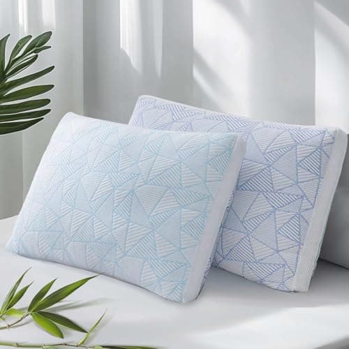 Sylvaris Shredded Memory Foam Cooling Soft Bamboo Viscose Pillows Queen Size Set of 2, Adjustable Hypoallergenic Hotel Quality Bed Pillows for Side, Stomach or Back Sleeper, Oeko-TEX Certified