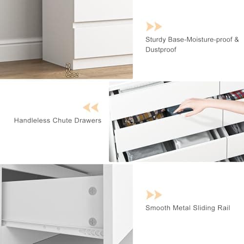 Vibe & Dine 8 Drawer Double Dresser, Modern Chest of Drawers with Wide Storage for Closet, Bedroom, Living Room, White 6