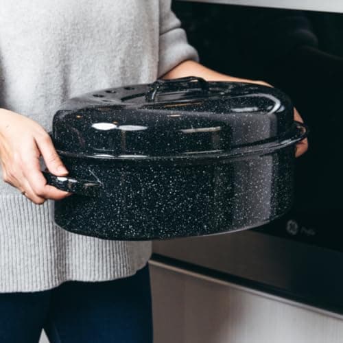 Granite Ware 19-Inch Covered Oval Roaster, 20 Lb Capacity - Enamel Steel Cookware, Dishwasher Safe & PFOA-Free, Even Heat Distribution for Roasting Poultry, Meat, or Vegetables (Speckled Black) 5