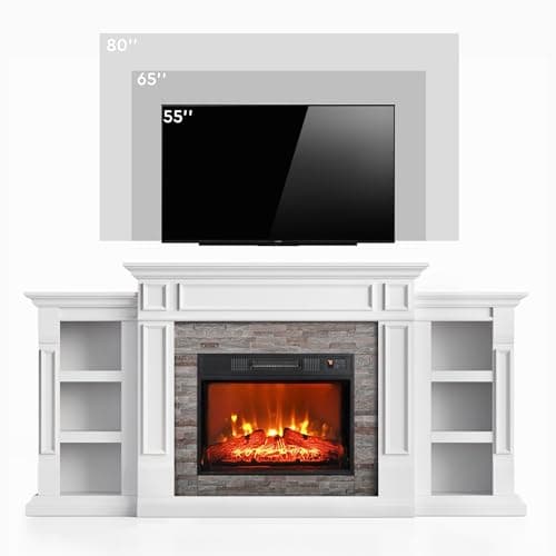 LGHM 72" Electric Fireplace with Mantel, Fireplace TV Stand for TVs Up to 80 Inch, Modern Entertainment Center with Storage, Fireplace Heater Insert with Realistic 3D Flame for Living Room, Bedroom 7