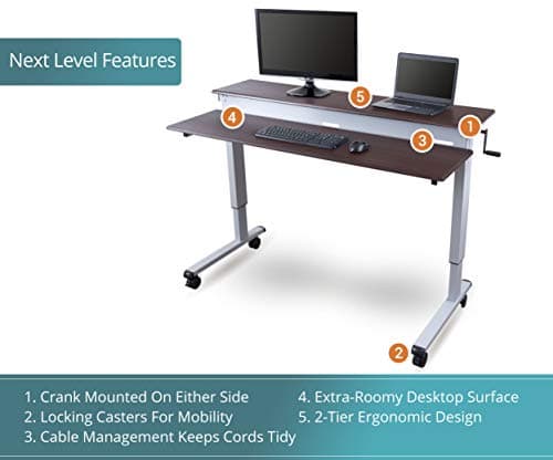 S STAND UP DESK STORE Crank Adjustable Tier Standing Desk with Heavy Duty Steel Frame (Silver Frame/Dark Walnut Top, 48in Wide) 5