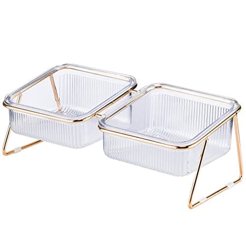 Elevated Cat Bowls, 5.5 inches Food & Water Bowls 15° Tilted Raised Food Feeding Dishes with Iron Stand for Cats and Puppy, with 2 Large Bowl and 4 Anti Slip Feet, Dishwasher Safe