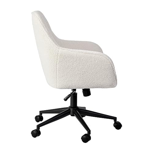 Martha Stewart Rayna Swivel Task Chair with Flared Arms for Home Office in White Boucle with Oil Rubbed Bronze Frame 10