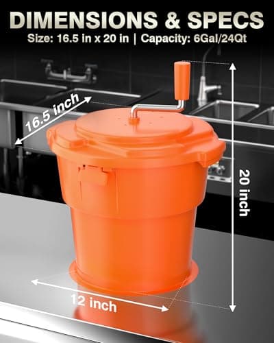 PYY Commercial Salad Spinner - 6 Gallon Salad Dryer Large Salad Spinner w/Silicone Anti-slip Mat & Draining Hose, 24Qt Manual Salad Spinner for up to 7 Heads of Lettuce Spinner Large for Catering 8