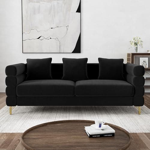Wrofly Cloud Couch for Living Room, 79" Modern Overstuffed Deep Seat Velvet 3 Seater Sofa with 3 Pillows, Comfy Upholstered Oversized Loveseat for Bedroom Office, Jet Black Velvet