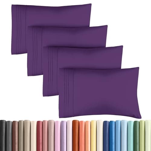 Queen Pillow Cases Set of 4 - Ultra Soft Hotel Quality Pillowcase Covers - Comfy, Cozy & Wrinkle Free - Shrinkage, Stain and Fade Resistant - Machine Washable Pillow Protectors - 4 Piece Set - Purple