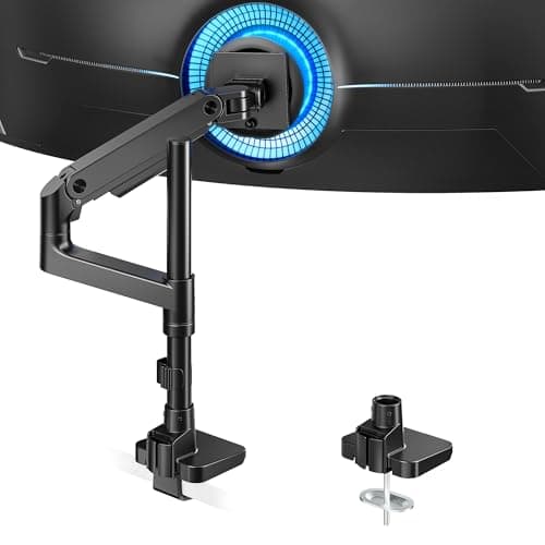 ARES WING Single Monitor Arm Desk Mount for 17-49 Inch Ultrawide Monitors, Heavy Duty Single Monitor Arm Holds 44 lbs, Full Motion Gas Spring Vertical Desk Mount, 75/100 VESA Mount, Black