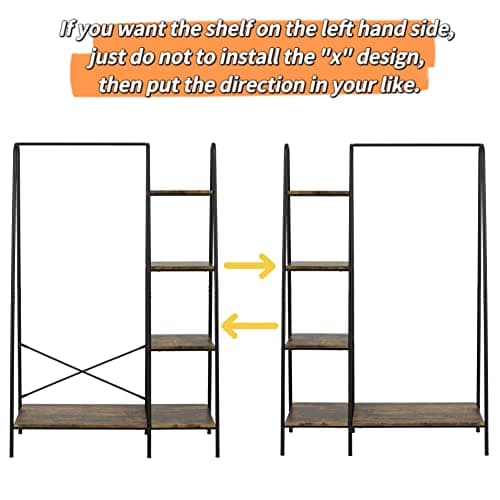 Finnhomy Rustic Clothes Rack, Clothing Rack for Hanging Clothes Heavy Duty Garment Rack with 5 Wood Shelves Freestanding Portable Closet Organizer for Bedroom/Entryway/Boutiques，Matte Black 7